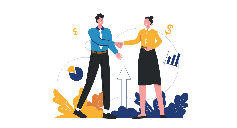 Illustration showing two people shaking hands, concept of partnership by Big Outsource.